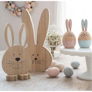 Plaque de bienvenue en bois découpée au laser avec lapin de Pâques et carottes, en MDF brut pour artisanat DIY, décoration de porte pour enfants, Pâques - Product Image 2