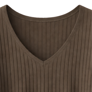 Blusa de punto acanalado con cuello en V para mujer, manga corta, corte relajado, informal, de verano, suave y transpirable, para uso diario - Product Image 6