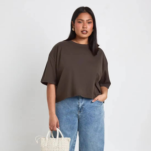 Camiseta corta de manga corta para mujer, cuello redondo, informal, de algodón, holgada, estilo urbano, estampado gráfico de verano, top diario, camiseta corta para mujer - Product Image 1