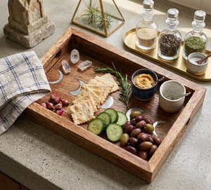 Acacia Wood Serving <b>Tray</b> <b>Large</b> Wooden Food <b>Trays</b> with Handles Coffee Table <b>Tray</b> for Ottoman Decor Kitchen Counter - Product Image 3