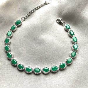 Genuine Emerald Oval Halo Silver Luxury Beaded Adjustable <b>Bracelet</b> GIA Certified Elegant Green <b>Gemstone</b> Jewelry May Birthstone - Product Image 1