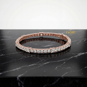 กำไลข้อมือเพชรโรสโกลด์ทรงเทนนิส ดีไซน์คลาสสิก หรูหราเหนือกาลเวลา ประดับด้วยเงินสเตอร์ลิง เหมาะสำหรับผู้หญิงในโอกาสแต่งงานและหมั้น - Product Image 1