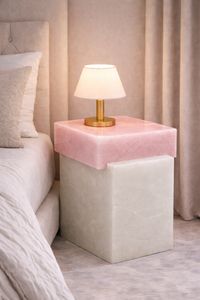Mesa de Noche Moderna de Dos Tonos en Ónix Rosa, Ecológica y de Lujo, Mesa Auxiliar Cúbica para Sala de Estar o Decoración de Hotel - Product Image 3