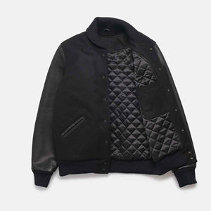 Nouvelle veste bomber universitaire en laine bleu roi et cuir noir, col montant, style universitaire, design streetwear, logo frontal - pour l'hiver - Product Image 2