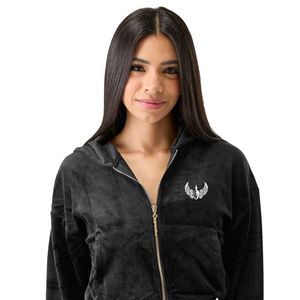 Women's Black <b>Crop</b> Full <b>Zip</b> Hoodie Long Sleeve Soft Casual Workout Gym Activewear Comfortable Everyday Outerwear - Product Image 3