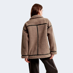 Wholesale Women's <b>Fleece</b> <b>Jacket</b> Stand Collar Zipper Closure Thick <b>Warm</b> Winter Coat Solid Color Contrast Trim Regular Fit - Product Image 2