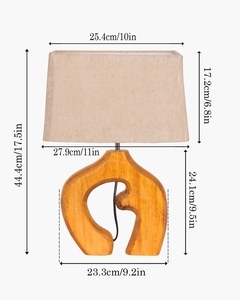 Abstract hollow sculpted wood <b>table</b> lamp rectangular fabric shade hand carved arch base <b>bedside</b> light for bedroom living room - Product Image 2