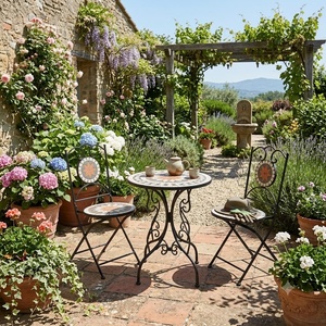 Juego de Muebles de Jardín para Exteriores, Diseño Europeo Tradicional, Hierro Forjado con Recubrimiento en Polvo, Ecológico, para Restaurantes - Product Image 3