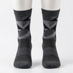 Crew <b>Socks</b> Geometric Pattern <b>Black</b> Gray Running Breathable Polyester Spandex Adult Summer Athletic Sports <b>Socks</b> - Product Image 1