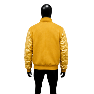 Premium Golden <b>Bomber</b> <b>Varsity</b> <b>Jacket</b> <b>Men's</b> Winter Fashion Outerwear Lightweight Heated Eco-Friendly College Comfort Fit - Product Image 2