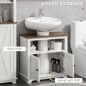 Mobile lavabo a 2 porte bianco a piedistallo con mensole da bagno lavabo - Product Image 6