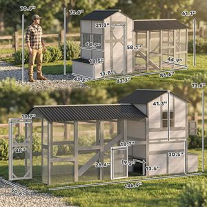 Pollaio in Legno Extra Large da 147 Pollici con Recinto, Rete Anti-Predatore Grigia per 8FT 10 Galline, Gabbie per Animali Tipo H per Allevamento di Polli - Product Image 2