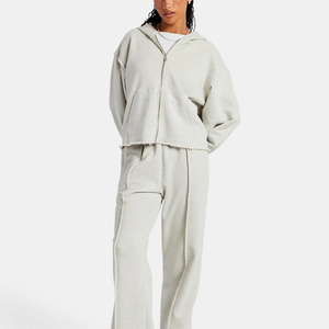 High Quality Custom Logo Two Piece Suits Solid Color <b>Plain</b> <b>Tracksuit</b> Hoodie Men Sweatsuit Sets Women's Clothing Set - Product Image 5