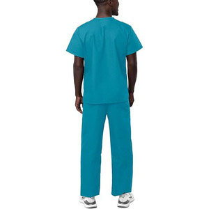 Men's Teal <b>Scrub</b> Set V-Neck Top And Pants Hospital Uniform Cotton Polyester Woven Fabric In Stock - Product Image 2