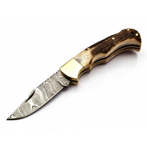 Damascus Steel Folding Knife Compact Handmade Pocket Knife Outdoor <b>Camping</b> Hiking Fishing Travel Work Utility <b>Tool</b> - Product Image 4