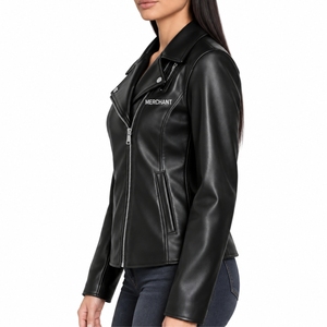 Chaqueta de Cuero para Mujer, Estilo Clásico, Cierre de Cremallera Asimétrico, Cuello Solapa, Manga Larga, Detalle de Bolsillo Lateral, Moderna - Product Image 4