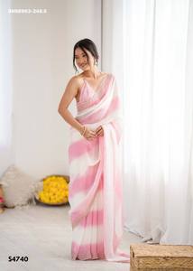 Magnifique collection de sarees et chemisiers en satin de qualité supérieure avec des travaux de diamants Zarkan, vêtements ethniques pour femmes - Product Image 5