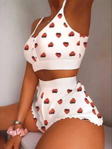 Ensemble short et camisole à manches longues en tissu tissé imprimé floral, style vacances européennes pour femmes, mode été - Product Image 2