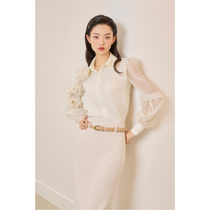 Chemisier de mode féminin prêt à expédier avec appliques florales 3D et manches en organza – Vêtements de travail féminins – Fournisseur en gros - Product Image 6