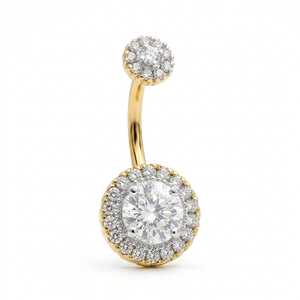 Joyas para piercing de ombligo de oro de 10k, anillo de ombligo con halo y detalles de diamantes, adorno para ombligo para mujer - Product Image 1