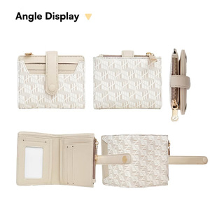 Portefeuille de cou simple pour femme à motif géométrique, porte-cartes, pochette à monnaie zippée, en cuir synthétique, avec sangle détachable, 12x10cm Hody - Product Image 2
