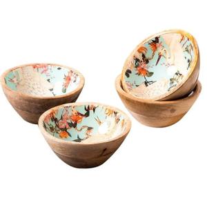 Plat de service artisanal en bois d'acacia sculpté avec émail, motif floral, bol de table pour la restauration, les cadeaux, les buffets et l'usage domestique - Product Image 6