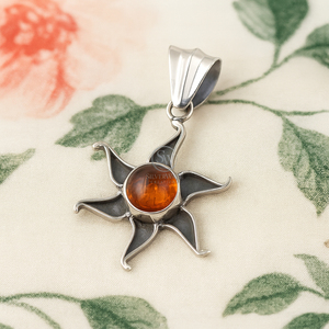 Pendentif en argent sterling 925 en forme de soleil avec pierre précieuse en ambre naturel |   Bijoux bohèmes faits à la main - Product Image 4