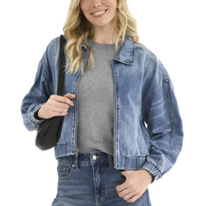 Veste en jean délavée pour femme à manches bouffantes, coupe ajustée, style vintage et tendance - Product Image 1