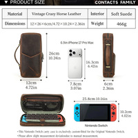 Étui de rangement de voyage en cuir pour console Nintendo Switch 1ère génération avec porte-cartes de jeu pour 14 jeux et pochette externe en maille pour accessoires