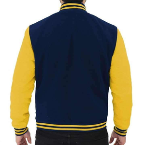 Chaqueta Varsity Azul Marino y Amarilla para Hombre, Estilo Urbano, Cierre de Cremallera, Material de Algodón y Poliéster, Prenda de Invierno Ecológica con Logotipo Frontal - Product Image 4