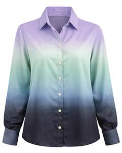 เสื้อเชิ้ตผู้หญิงแขนยาวสีไลเวนเดอร์ไล่เฉดสีมิ้นต์และน้ำเงินกรมท่า ติดกระดุม ทรงลำลอง สไตล์ออฟฟิศ ผู้ผลิตเสื้อผ้าแบบ OEM รับผลิตตามสั่ง - Product Image 1