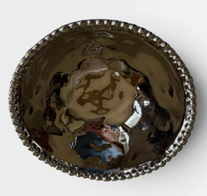 Cuenco decorativo ovalado con borde de cuentas plateadas, cuenco decorativo con borde ondulado, plato de servir decorativo, mesa clásica - Product Image 6