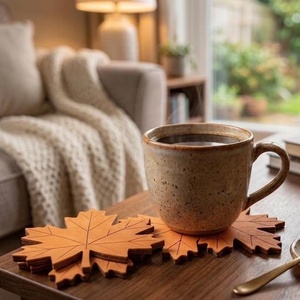 Maple Leaf Solid Wood Coaster Handcrafted Heat Resistant Drink Mat <b>Table</b> <b>Protector</b> Coffee Tea Cup Holder Autumn Home Decor - Product Image 4
