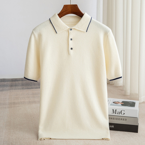 Polo homme bleu uni à manches courtes en tissu Oxford, style décontracté, coupe classique, design tissé, col boutonné - Product Image 4