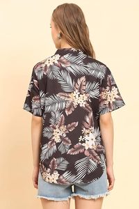 Camisa de playa suave para mujer, estampado floral tropical, cuello en V, manga corta, abotonada, informal, para verano - Product Image 3