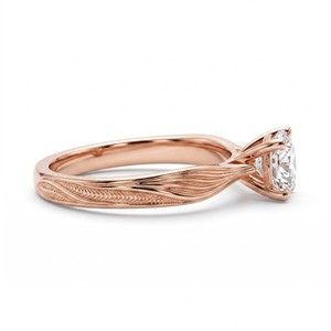 Bague de fiançailles solitaire en or rose naturel fin, sertie clos, coupe brillante, certifiée IGI, type F, mignonne et tendance - Product Image 1