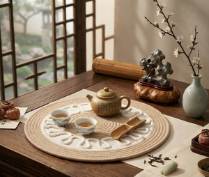 Sets de table ronds en jute au design moderne, écologiques, à motif floral tressé, personnalisables, pour la maison - Product Image 6
