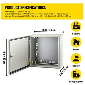 Armadio Elettrico in Acciaio NEMA 4X 16 X 16 X 8 Piedi IP67 Impermeabile e Antipolvere per Uso Esterno/Interno - Product Image 5