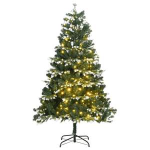 Sapin de Noël Artificiel Articulé en PVC, PE et Métal Vert et Blanc avec Élégantes Lumières de Noël Décoratives - Product Image 1