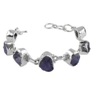 925 Silver Tanzanite Geometric Bracelet Bezel Set Classic Chain Link Women's Jewelry Everyday Wear - Product Image 1