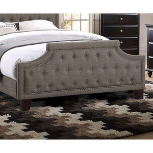 Letto matrimoniale king size in polifibra marrone stile moderno americano tradizionale con testiera e pediera imbottite e trapuntate a bottoni per camera da letto - Product Image 5