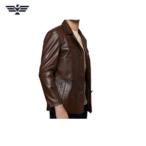 Chaqueta de Cuero Genuino Marrón para Hombre EMPIRE TREND WEARS, Cuello Redondo, Estilo Casual para Otoño, Cierre de Cremallera, Bolsillos, Secado Rápido, Gruesa - Product Image 6