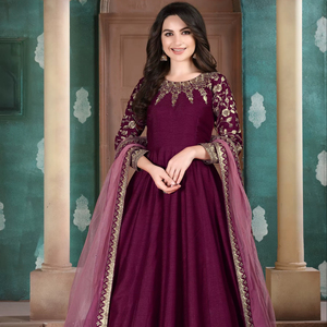 Costume Anarkali moderne semi-couture en soie Adda brodée pour les fêtes, Diwali, mariage - Product Image 1
