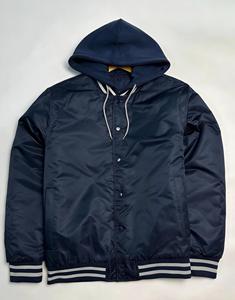Blouson bomber à capuche noir pour homme, couleur unie, matière polyester, fermeture à boutons, vêtement décontracté pour l'automne, coupe classique - Product Image 4