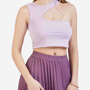 Custom Logo Women's Hip Hop One Shoulder Cutout Tank <b>Top</b> Lavender Slim Fit Asymmetric Sleeveless Ribbed 100% Cotton Breathable - Product Image 1
