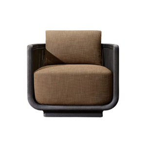 Sillón de Exterior Contemporáneo, Estructura Ovalada de Teca Negra Sólida, Detalle de Cuerda en el Panel, Cojín Grueso, Muebles de Jardín y Patio de Lujo - Product Image 1
