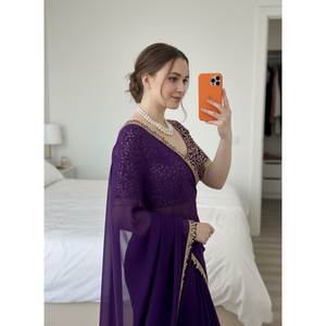 Vestidos de Noche, Hermoso Sari con Bordado y Ribete de Encaje - Product Image 1