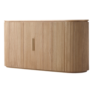 Aparador Minimalista de Lujo, Madera de Teca Sólida, Puerta Acanalada, Diseño Curvo, Acabado en Madera Natural, Ecológico, Gabinete Buffet Premium - Product Image 3