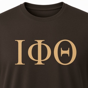 Camiseta de manga corta con letras marrones IOTA para hombre, cuello redondo, estampado gráfico de letra griega, camiseta informal de hermandad para el campus - Product Image 6