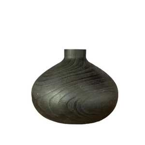 Ensemble de 3 vases en bois texturé noir charbon, pot à fleurs minimaliste en bois brûlé fait à la main pour la décoration de table moderne et zen à la maison - Product Image 2